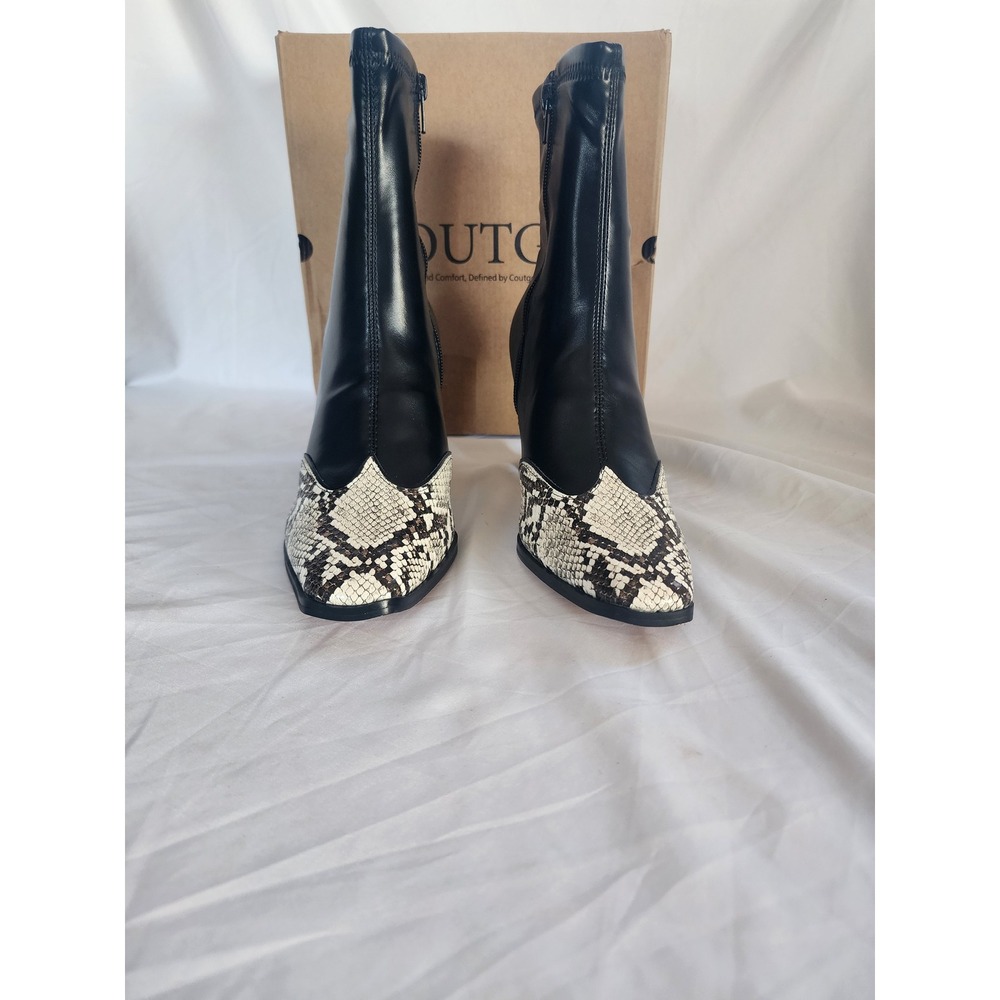 Coutgo Black Snakeskin Pointed Toe Ankle Boots Block Heel Side Zip Size 7.5 NEW - Picture 4 of 12